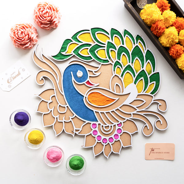 Large Rangoli Mat - Peacock