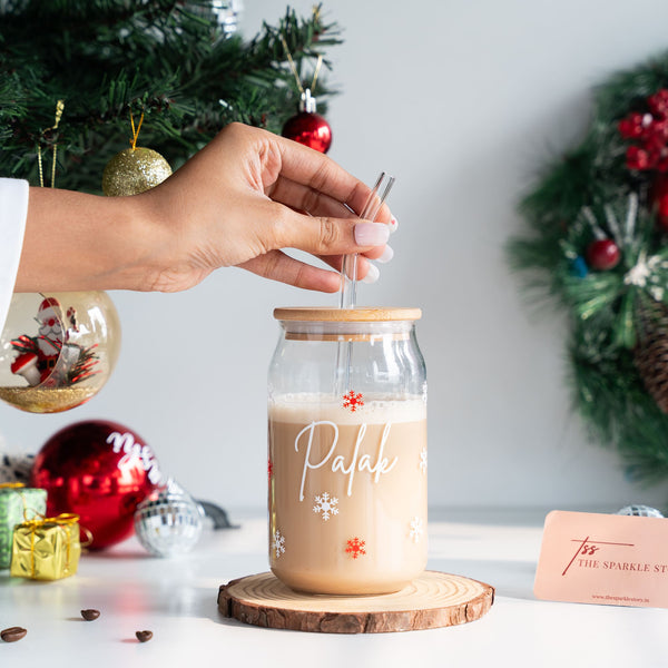 Personalized Can Glass Tumbler - Snowflake - COD Not Applicable