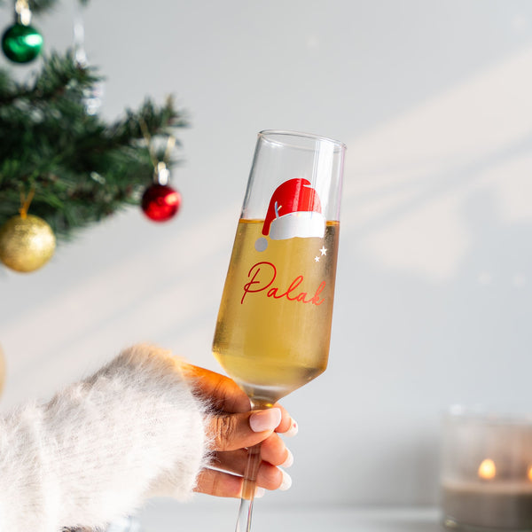 Personalized Champagne Flute - Santa Hat - COD Not Applicable