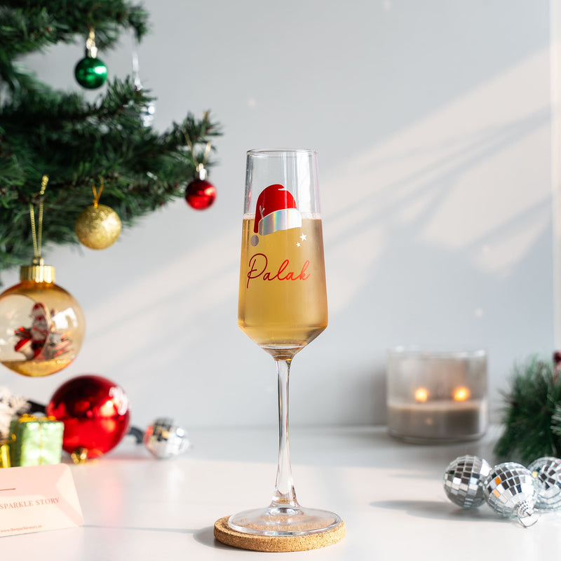 Personalized Champagne Flute - Santa Hat - COD Not Applicable