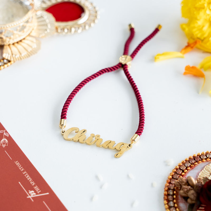 Personalized Twisted Cord - Metallic Name Cut Rakhi - COD Not Applicable