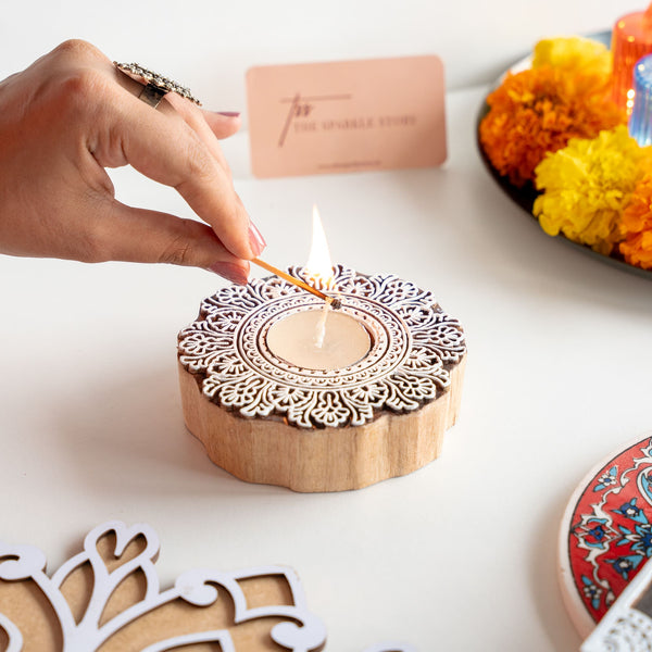 Wooden Block Candles - Set of 2 - Mandala