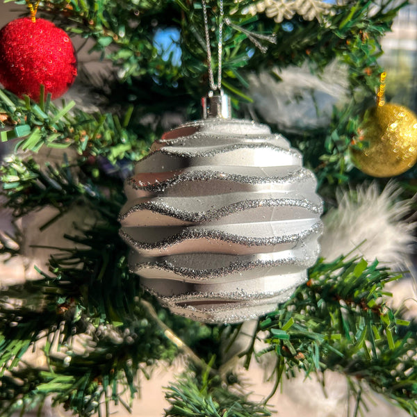 Silver Glitter Swirl Bauble - Set Of 6